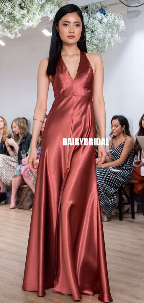 Honest A-line Deep V-neck Open-Back Bridesmaid Dress, FC5133