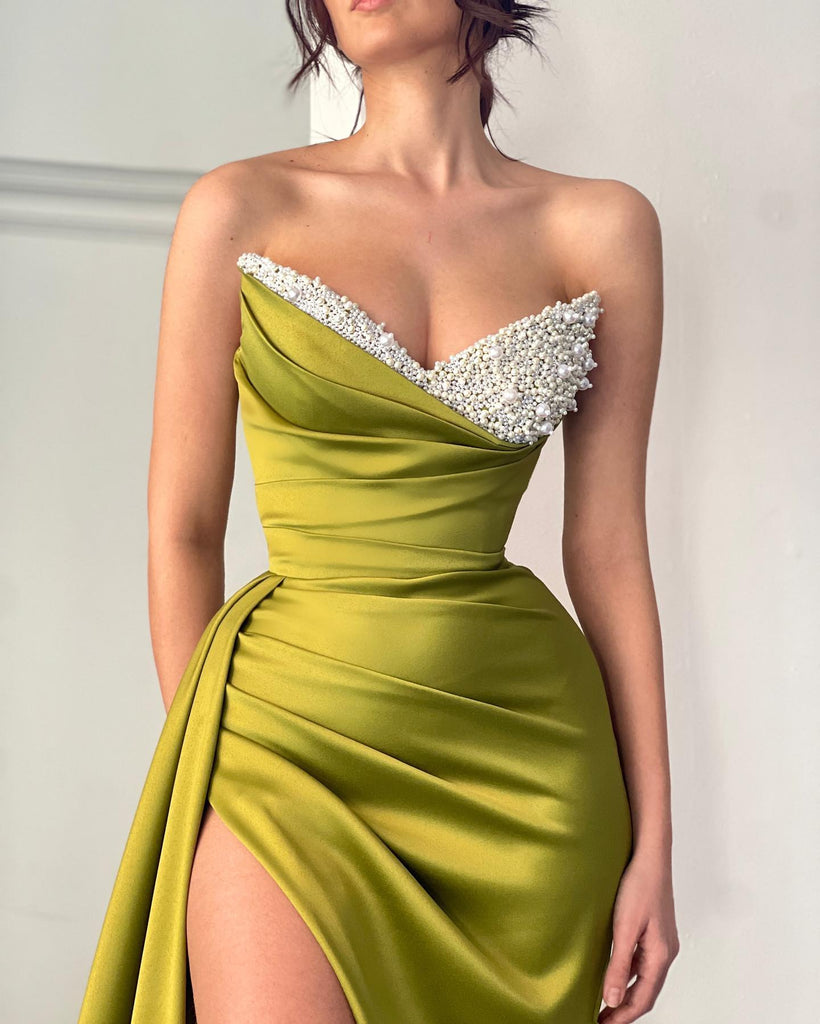 Gorgeous Mermaid Sexy Slit Beaded Long Prom Dresses, FC7042