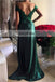 Off Shoulder Lace Prom Dress, Sexy Slit Satin Green Prom Dress, D405