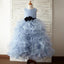 Dusty Blue Organza Floral Flower Girl Dresses With Belt, Little Girl Dresses, FG075