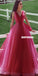 Honest A-line Tulle Sleeveless V-neck Long Prom Dresses, FC4210