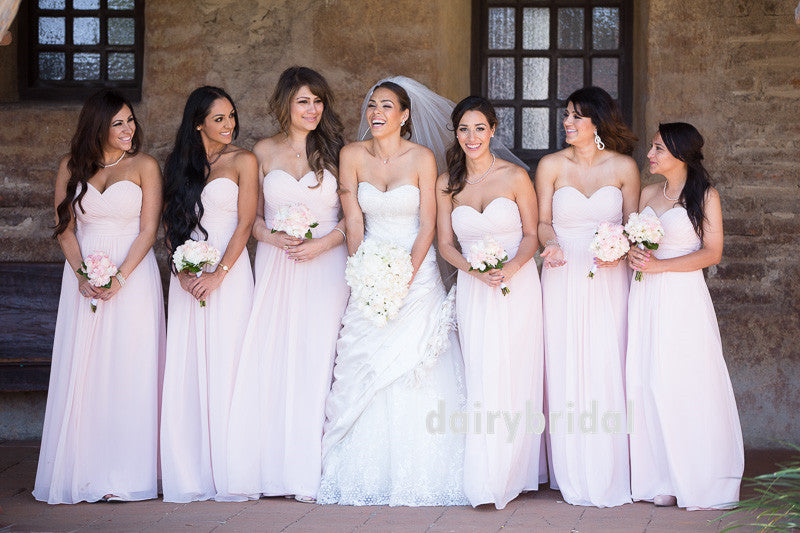 Light Pink Chiffon Bridesmaid Dress, Sweet Heart Backless Bridesmaid Dress, D652