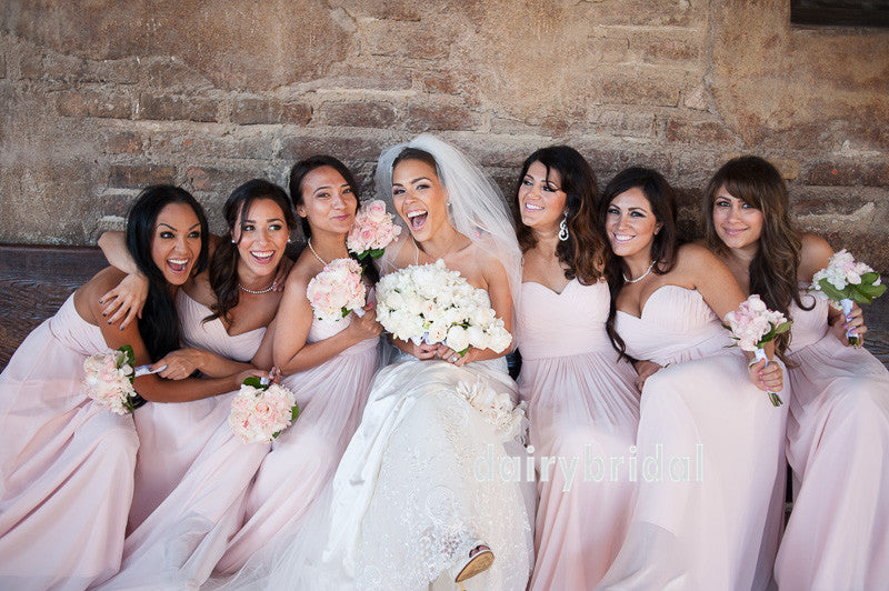 Light Pink Chiffon Bridesmaid Dress, Sweet Heart Backless Bridesmaid Dress, D652