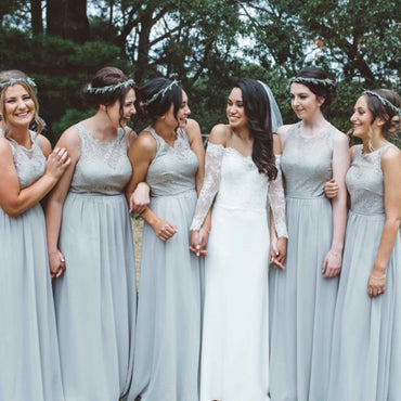 Elegant Lace Open-Back Chiffon A-Line Sleeveless Bridesmaid Dress, FC1773