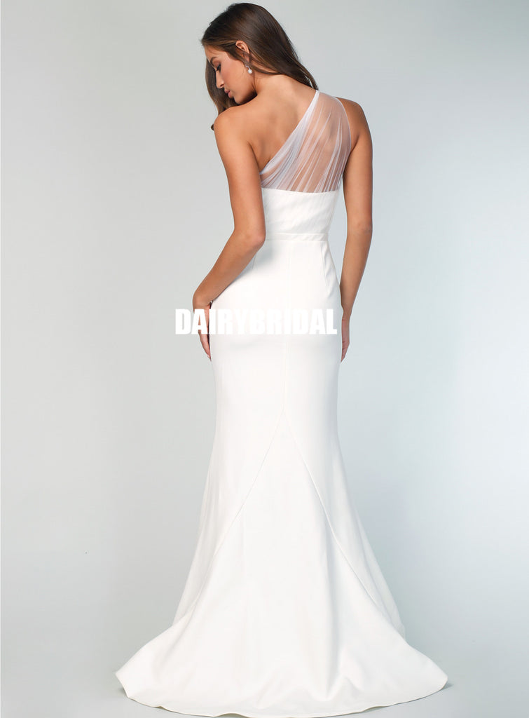 Charming One Shoulder Tulle Backless Mermaid Bridesmaid Dress, FC2517