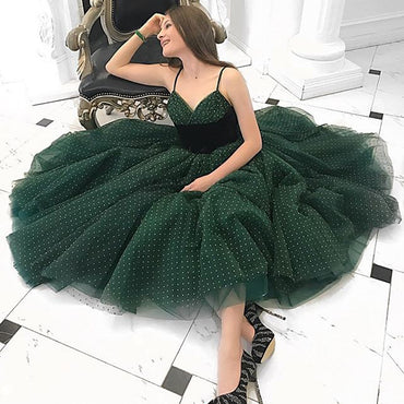 Spaghetti Straps Tulle Homecoming Dress, V-Neck Short A-Line Backless Homecoming Dress, D1446