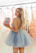 Sexy Deep V-neck Backless Tulle A-line Homecoming Dress, FC3826
