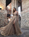 Spaghetti Straps Gold Lace A-line Backless Tulle Prom Dresses, FC2339