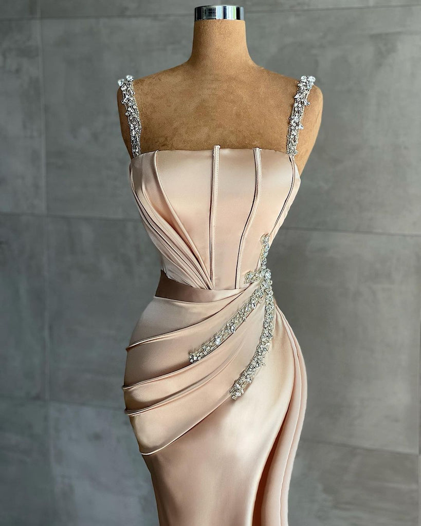 Fashion Spaghetti Straps Mermaid Beaded Long Prom Dresses, FC6143