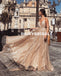Sparkle Sequin Tulle V-Neck Prom Dresses, Sexy Golden Backless Prom Dresses, D923